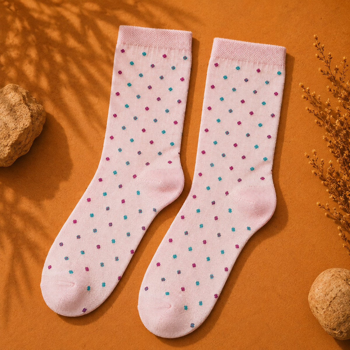 Calcetines Lunares Rosa pálido + puntos turquesa/morado | La Pilcha
