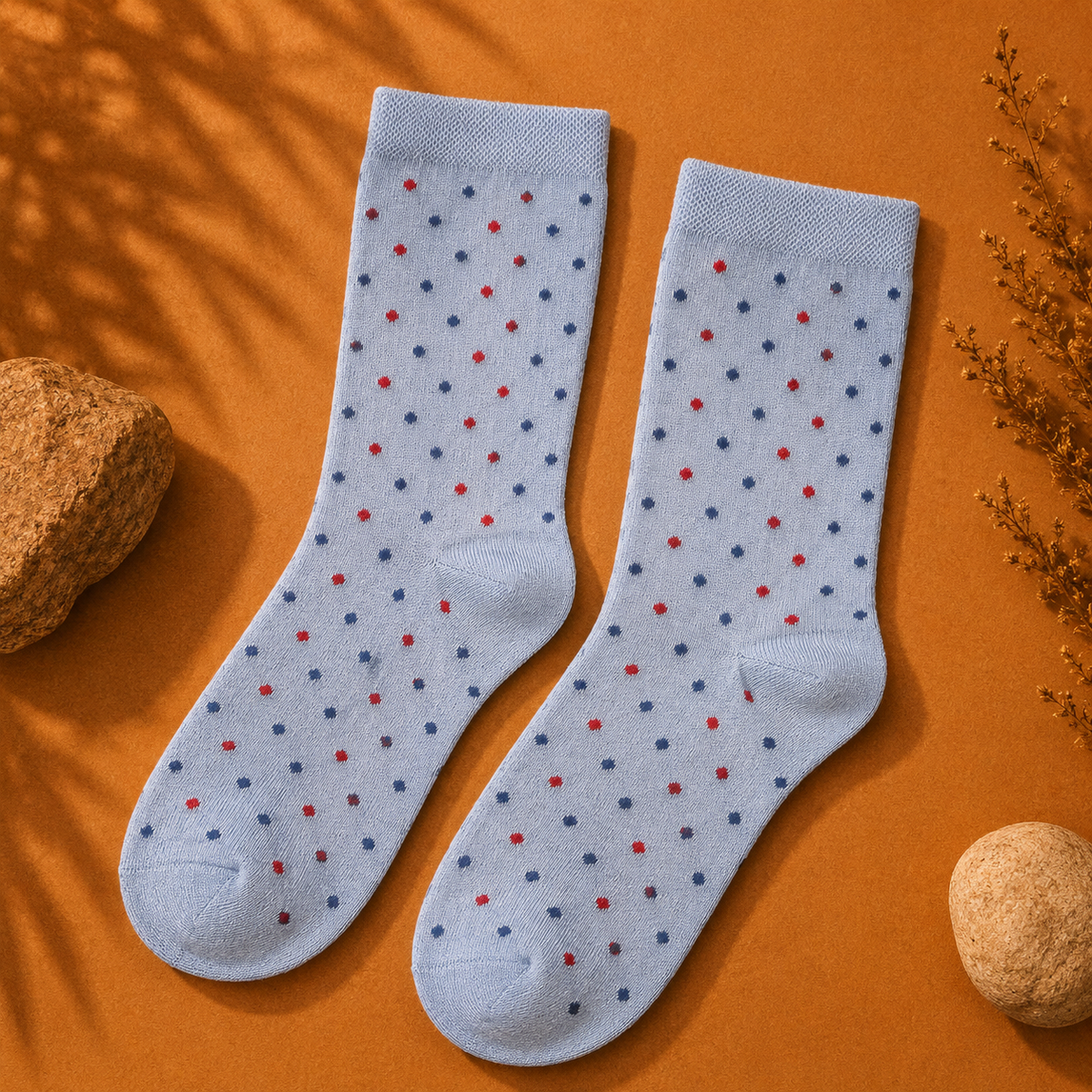 Calcetines Lunares Celeste/gris + puntos rojos/azules | La Pilcha