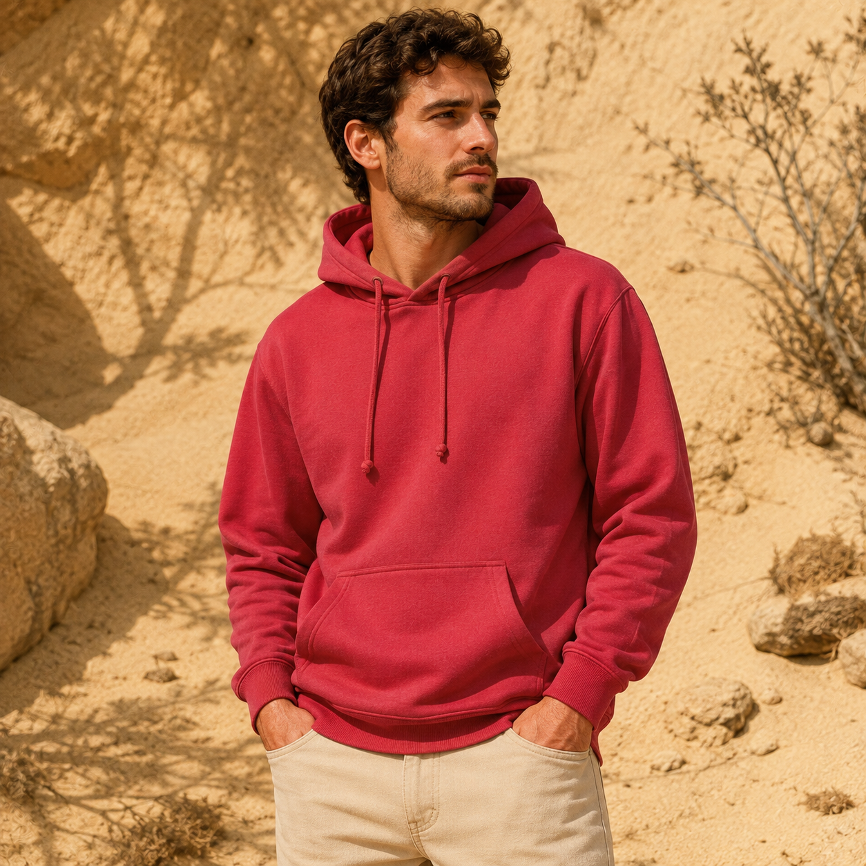 Polerón Unisex con Capucha Rojo Jaspeado | La Pilcha