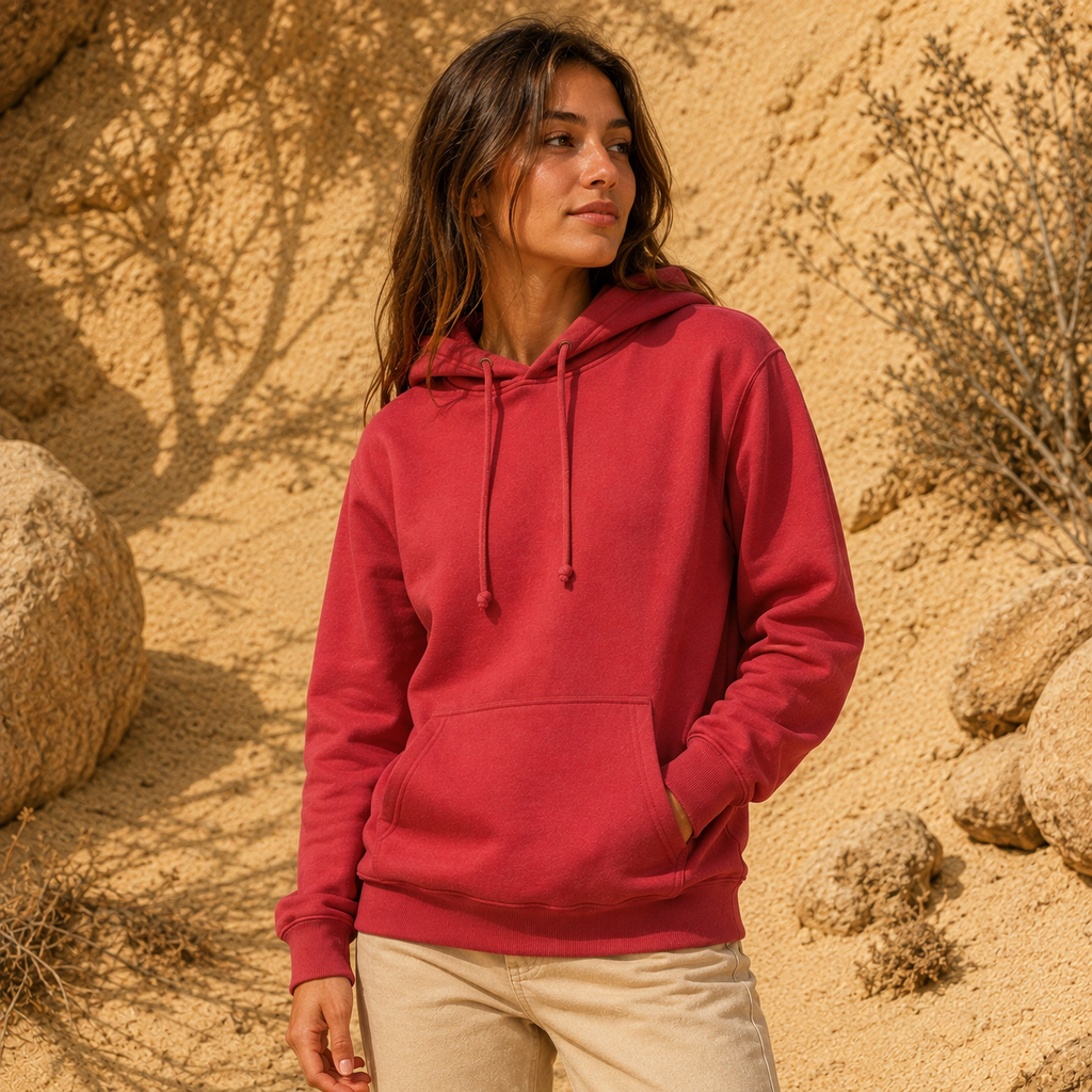 Polerón Unisex con Capucha Rojo Jaspeado | La Pilcha