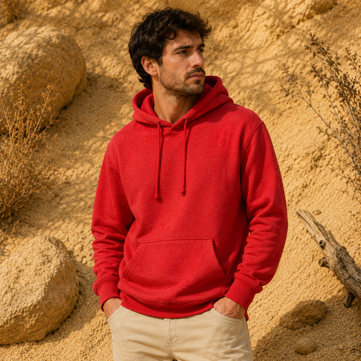 Polerón Unisex con Capucha Rojo Claro Jaspeado | La Pilcha