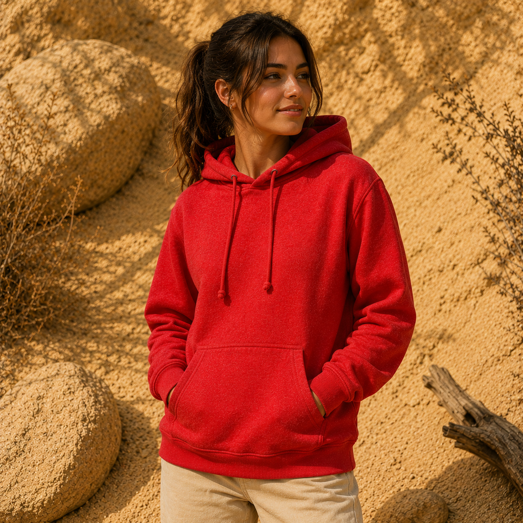 Polerón Unisex con Capucha Rojo Claro Jaspeado | La Pilcha
