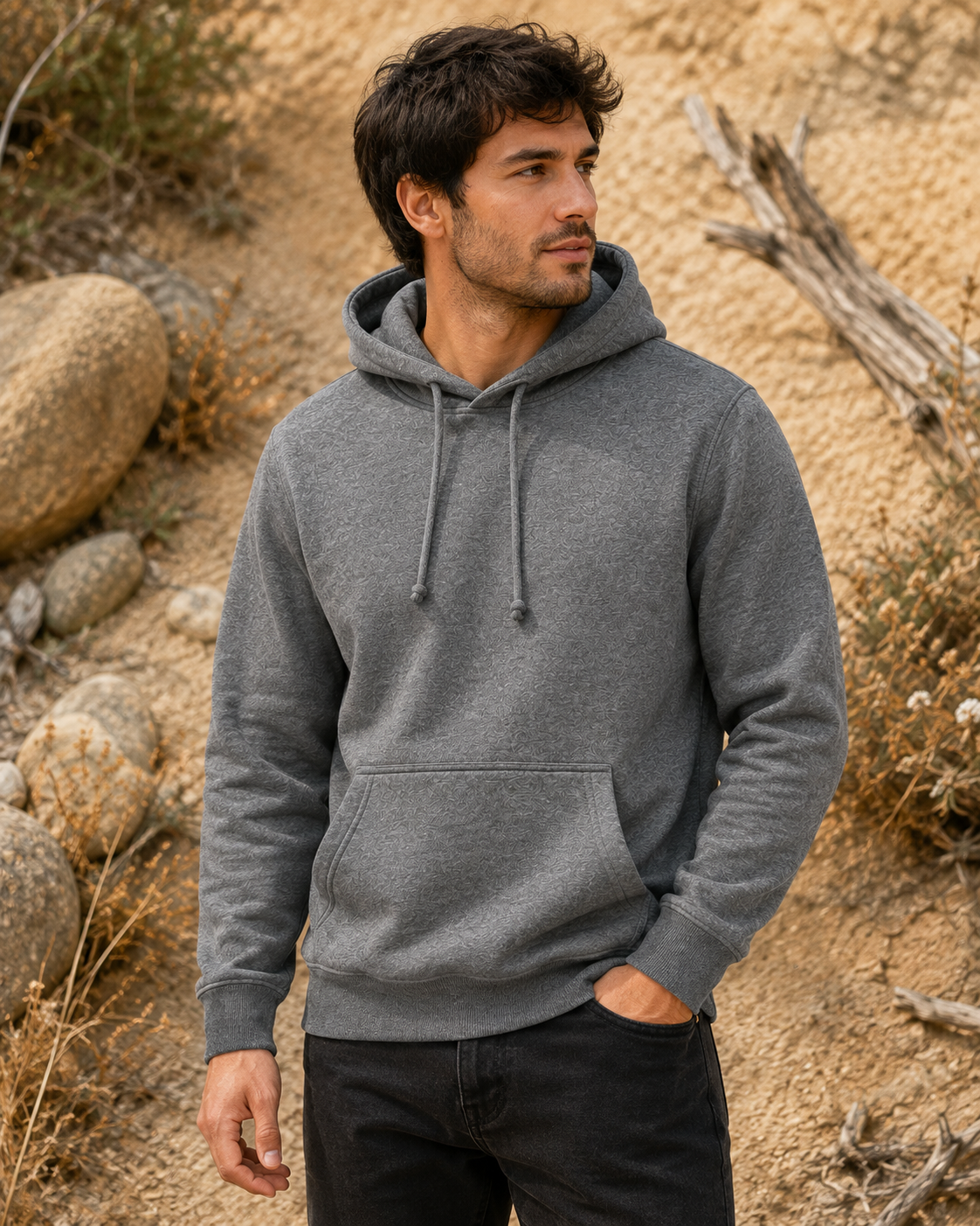 Polerón Unisex con Capucha Gris Claro Jaspeado | La Pilcha