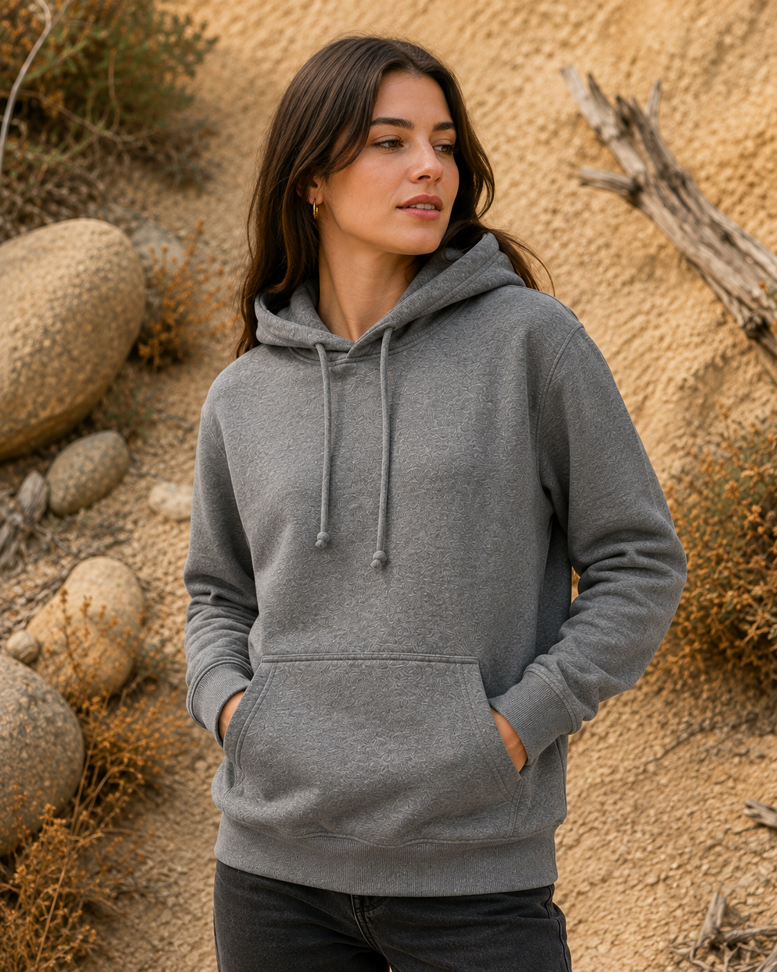 Polerón Unisex con Capucha Gris Claro Jaspeado | La Pilcha